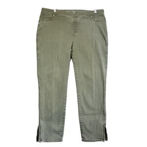 Chico's Jeans 14 Olive Pull On Perfect Stretch Girlfriend Slim Leg Ankle Zip